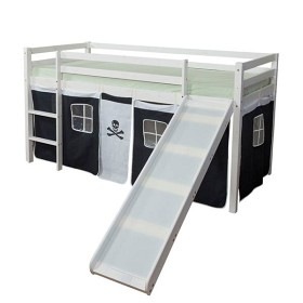 Bild på Loftbed Childrenbed Slide Solid Pine Curtain Black Pirate 90x200