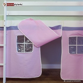 Bild på Loftbed Childrenbed Ladder Solid Pine Curtain Pink 90x200