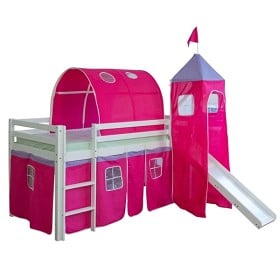 Bild på Loftbed Childrenbed Ladder Slide Tunnel Tower Solid Pine Curtain Red 90x200