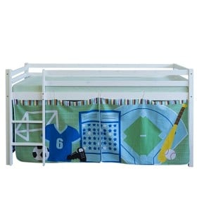 Bild på Loftbed Childrenbed Ladder Solid Pine Curtain Blue Soccer 90x200