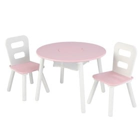 Bild på Round Storage Table and 2 Chairs Set - White & Pink