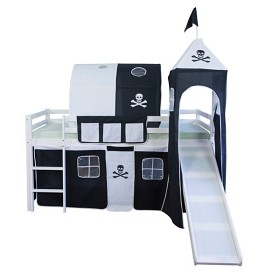 Bild på Loftbed Childrenbed Slide Tower Tunnel Bag Pine Curtain Black Pirate 90x200