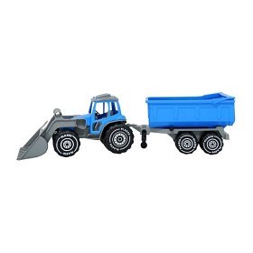 Bild på Plasto - Traktor med frontlastare och släp, 61 cm (Blå)