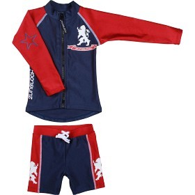 Bild på Zunblock - UV-set med långärmad tröja och shorts (Röd/Navy 74/80)
