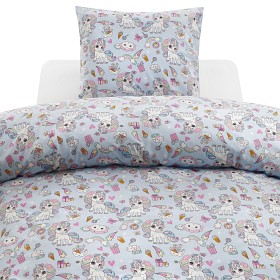 Bild på Borganäs Påslakanset 150x210 cm Enhörning (Blå)