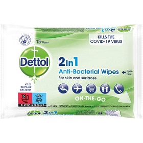 Bild på Dettol 2 in 1 Desinfektionswipes för händer & ytor 15 st