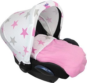 Bild på Dooky Hoody Solskydd till Babyskydd (Rosa stjärnor)