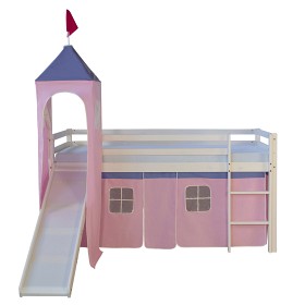 Bild på Homestyle Loftsäng Med Gardin Rutschkana Torn (Rosa)