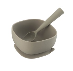 Bild på I'm Cute Skål + Sked Silikon (Taupe)