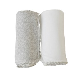 Bild på Jack o Juno Pom Pom Muslinfiltar 2-pack (Pearl & Giraffe Gray)