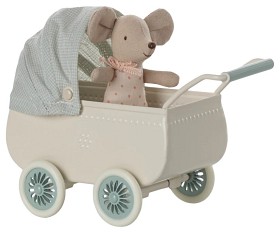 Bild på Maileg Barnvagn med babymus (Mint)