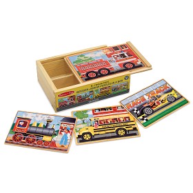 Bild på Melissa & Doug Pussellåda i trä 4x12 bitar (Fordon)