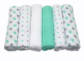 Bild på MuslinZ Muslinfiltar 6-pack (Mint Stars)
