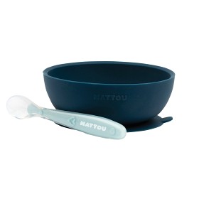 Bild på Nattou Soft Silicone Skål & Sked (Marinblå/Ljusblå)