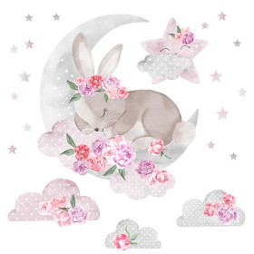 Bild på Pastelowe Wallsticker Sleeping Rabbit (Rosa)