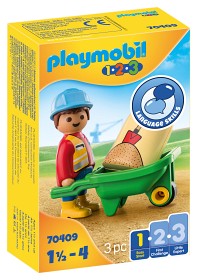 Bild på Playmobil 1.2.3 70409 Byggarbetare med skottkärra