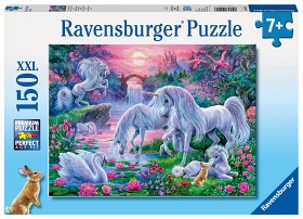 Bild på Ravensburger Pussel Enhörningar i solnedgång 150-bitar