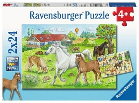 Bild på Ravensburger Pussel Hästarna vid stallet 2x24-bitar