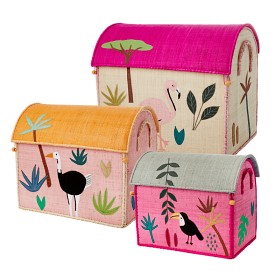 Bild på Rice Förvaringshus med djungelmotiv 3-pack (Rosa)