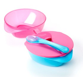 Bild på Tommee Tippee Explora Skålar med lock och sked 2-pack (Rosa/Turkos)